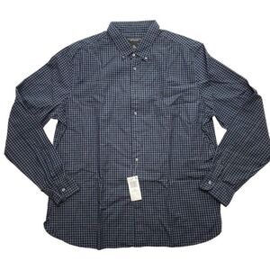 The Men's Store Button Down‎ Shirt Men's 2XL XXL Navy Gray Blue Plaid Collar NEW